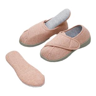 魔术贴老人四季保暖棉拖鞋男秋冬家居棉麻包跟透气月子鞋女