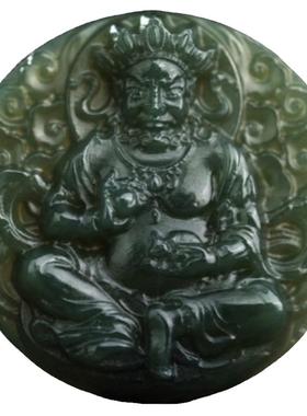 高档和田玉本命佛黄财神纯银吊坠