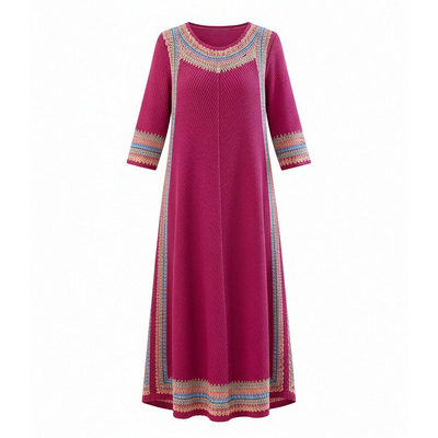 妈妈连衣裙春三宅褶皱玫红色裙子