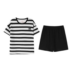 买一送一睡衣女士夏季短袖学生休闲薄款条纹宽松可外穿家居服套装
