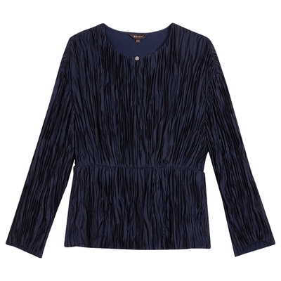 YINER音儿秋季法式不规则艺术皱褶收腰圆领女上衣