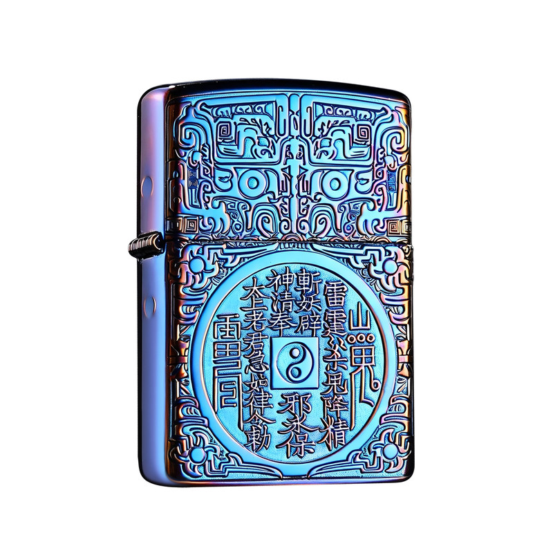 Zippo烤蓝山鬼花钱雕刻男士送礼