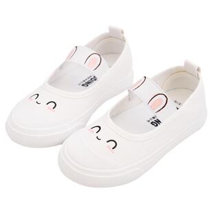 女童小白鞋春秋女孩帆布鞋白色儿童布鞋软底幼儿园入园鞋室内童鞋