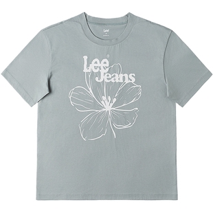 Lee商场同款舒适版男友风圆领花朵印花图案女短袖T恤LWT0099574LE