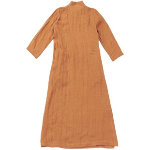知笔墨2024夏款橙黄佛系色织亚麻轻中式改良旗袍 立领斜襟连衣裙