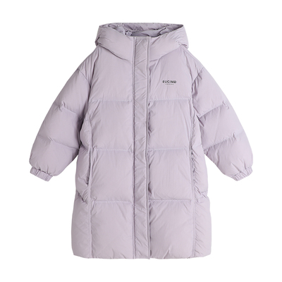 女童连帽中长款羽绒服外套