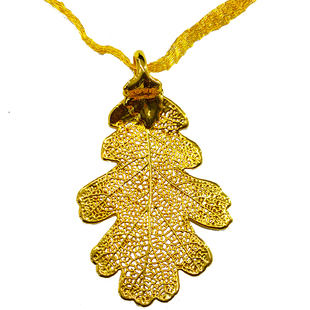 美国产天然树叶镀18K黄金吊坠项链毛衣链国际珠宝圣诞宴会礼物