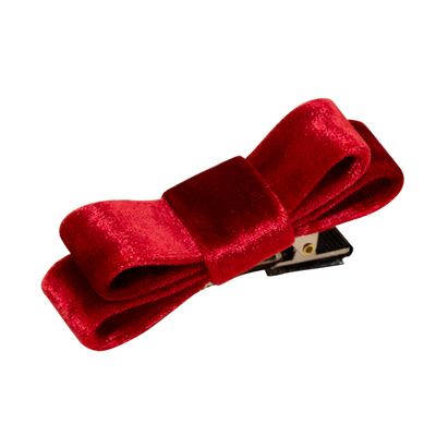 新年红丝绒蝴蝶结发夹貂毛球BB夹边夹刘海夹发卡女童宝宝公主发饰