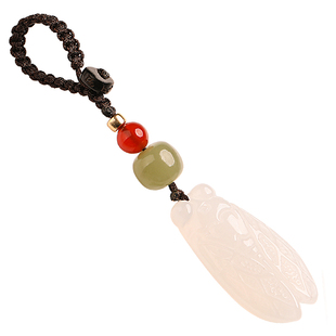 玛瑙玉石蝉汽车钥匙扣挂件和田玉知了一鸣惊人男士手机挂绳链坠女