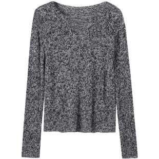 德玛纳设计感圆领花纱线衫女春秋新款气质慵懒风软糯针织衫上衣