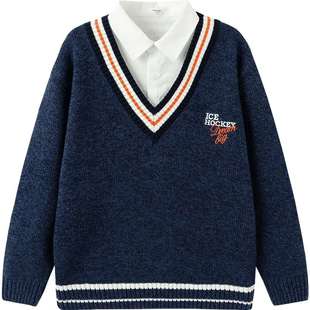 巴拉巴拉男童毛衣中大童假两件针织衫秋冬款童装儿童上衣打底衫潮