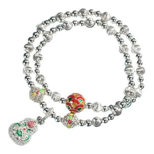 吴越老银铺双圈纯银串珠手链足银福禄葫芦双层手串多圈轻奢手饰女