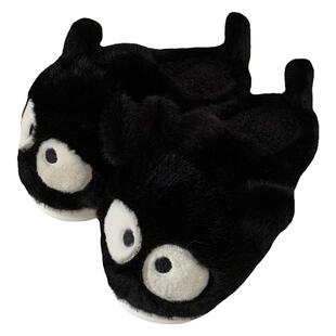 细细条 软厚底保暖学生家居鞋女毛绒绒趣味大眼睛小黑猫棉拖鞋ins