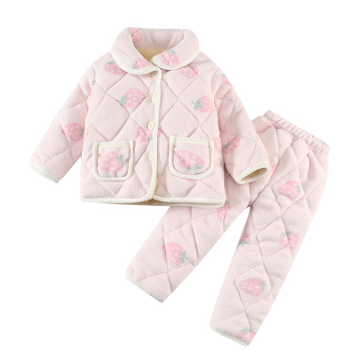 女童珊瑚绒睡衣冬季加厚儿童三层夹棉保暖家居服女宝宝超厚睡衣冬
