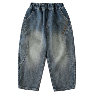 男童牛仔裤春季2026新款春秋款儿童帅气宽松韩版深色时髦炸街长裤