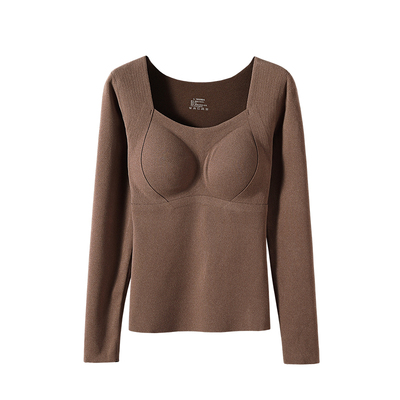 石墨烯保暖内衣女带胸垫一体内搭加绒加厚发热打底衫长袖上衣冬季