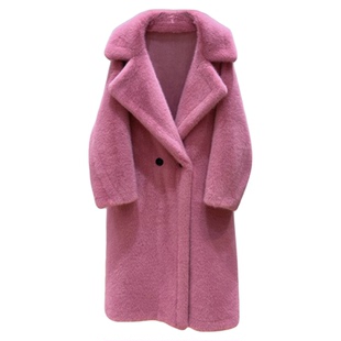 泰迪熊仿天鹅绒貂皮大衣西装领长款水貂绒环保皮草女冬季毛毛外套