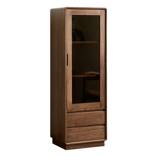 yamoo北美黑胡桃木酒柜北欧简约实木立柜家用客厅玻璃展示储物柜