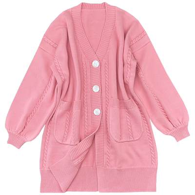 东润莲纯棉毛衣女中长款开衫外套