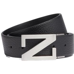 礼物ZEGNA杰尼亚黑色皮革商务通勤男士双面皮带/腰带3.5CM宽