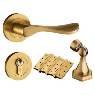 三环黄铜分体门锁三件套装室内卧室静音实木房门把手全铜锁具0151