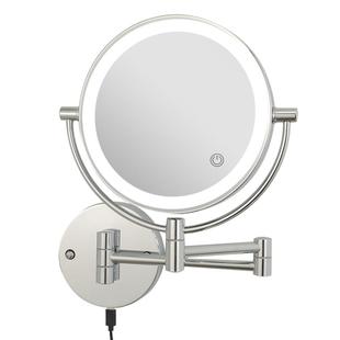 酒店浴室化妆镜壁挂免打孔带灯双面镜子卫生间led美容梳妆镜折叠