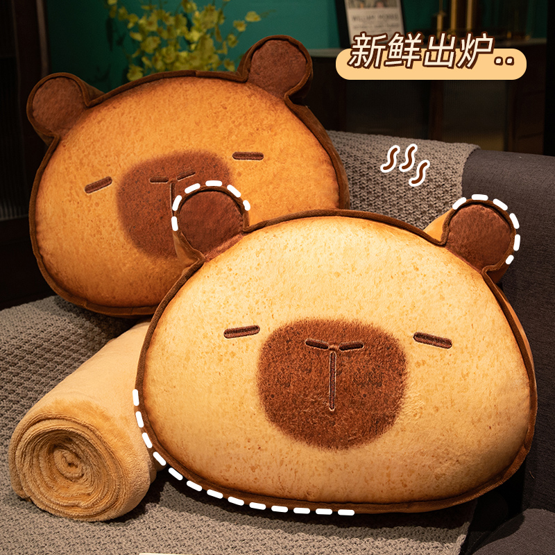 水豚抱枕被二合一沙发靠枕办公室睡觉空调毯子车载枕头午睡毯两用