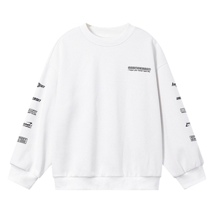 男童秋冬韩范运动白色加绒卫衣2026新款青少年儿童学院风宽松上衣