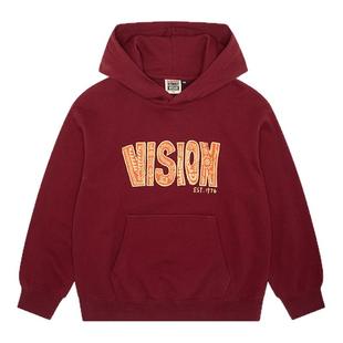 VISION童装 美式复古新年红色连帽套头卫衣男女儿童26春季新款