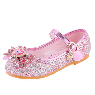 猫尔港女童紫色库洛米公主鞋春秋新款儿童水晶鞋小女孩高跟小皮鞋