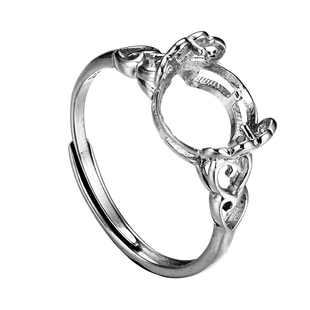 S925纯银圆珠戒托转运珠戒托珍珠女戒托通孔戒指空托心形旋转戒托