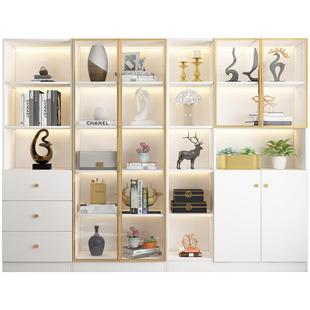 奶油风实木书柜带玻璃门置物柜自由组合格子柜客厅立柜整墙定制