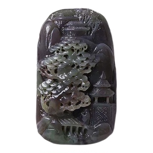 一物一图 天然和田玉山水牌俏色雕刻件吊坠男女玉石挂坠饰品