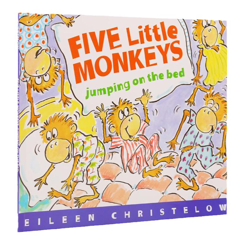 英文绘本 Five little monkeys jumping on the bed 五只小猴子在床上蹦蹦跳 原版进口英文绘本 廖彩杏书单 纯全英文正版英语书籍