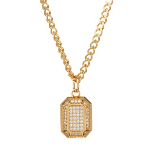 LUVAJ FACETED DIAMOND PENDANT NECKLACE方形切割满钻吊坠马鞭链