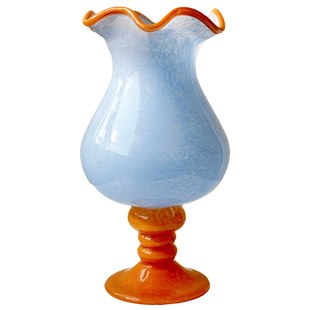 法式复古高脚铃兰风灯花瓶琉璃高级艺术玻璃花器芬顿插花装饰花瓶