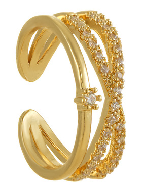 金色满钻多层交叉开口戒指指环