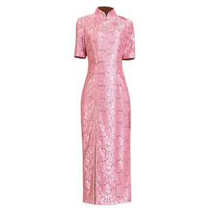 多丽琦新品改良旗袍年轻款高端气质喜妈妈婚宴优雅连衣裙夏季蕾丝