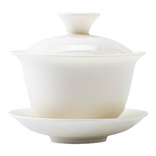 羊脂玉三才盖碗大德化白瓷茶碗防烫小泡茶器陶瓷手绘潮汕功夫茶具