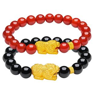 周六福黄金手串情侣5d硬金定价九华山鸿福谛听玛瑙手串情人节礼物