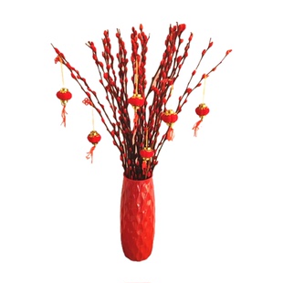 红银柳装饰挂件小灯笼挂饰树上新年中国结春节招财绿植物盆景盆栽