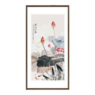 湖亭清夏水墨荷花新中式玄关画花卉装饰画入户走廊财务室挂画壁画