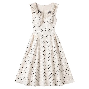 织物猪 白栀奶昔 法式千金风miu系波点连衣裙女夏飞飞袖收腰长裙