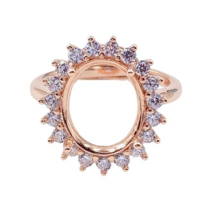 925纯银镀18k金戒托戴妃款围锆戒指空托代镶嵌裸石椭圆3*5-15*20m