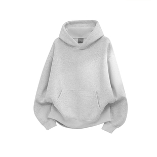 WAINOT白花灰加绒连帽卫衣秋季男款cleanfit美式400g重磅宽松帽衫