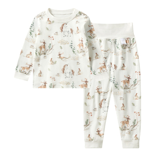 ELLE baby纯棉宝宝睡衣2025新款秋季男童女童儿童高腰家居服套装