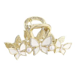 leqiyuan蝴蝶抓夹珍珠后脑勺半扎发卡头饰发夹高级感冬季公主风