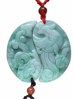 天然龙凤情侣项链翡翠和田玉吊坠