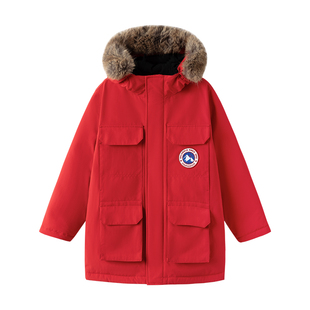 巴拉巴拉男童羽绒服大童外套中长款红色冬装派克服儿童极寒童装潮