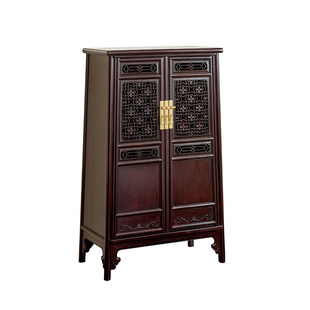 赞比亚血檀圆角柜新中式储物柜红木实木收纳柜非洲小叶紫檀玄关柜